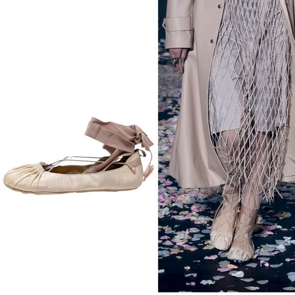 Christian Dior Spring 2019 ballet flat sneaker sneakerina ribbon ties pink 37 - Picture 1 of 15